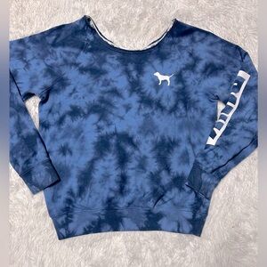 Victoria’s Secret PINK Blue Tie-Dye Off-Shoulder Crewneck